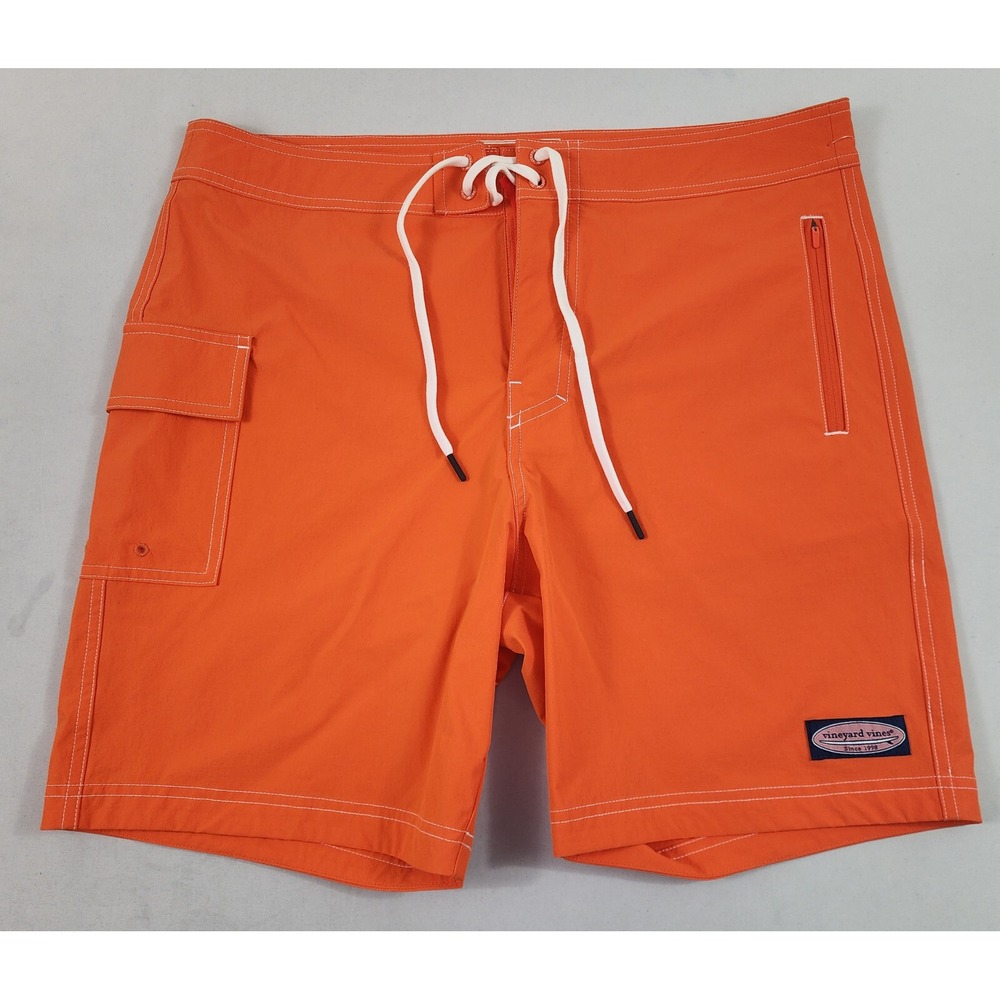Vineyard Vines Performance swim trunks shorts W 32 7" orange pockets $98 mens